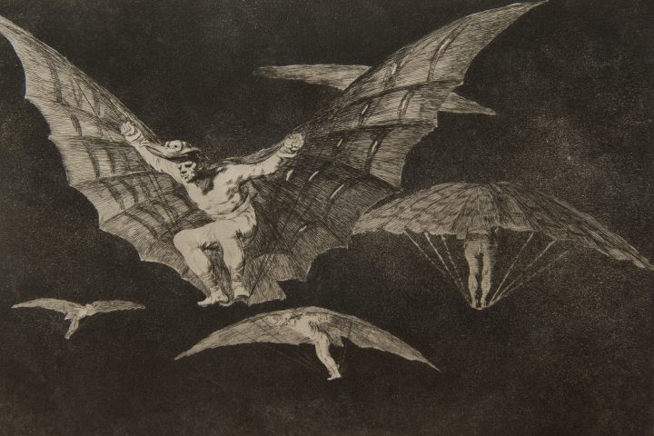 FRANCISCO JOSÉ DE GOYA Y LUCIENTES | Spanish, 1746 - 1828 | Donde Hay Ganas Hay Mana, Modo de Volar (Where There's a Will, There's a Way, A Way of Flying) from the series, circa 1824 | Etching and aquatint, state II/III | Acquired with funds from the Board of Visitors Muscarelle Museum of Art Endowment | 2012.153