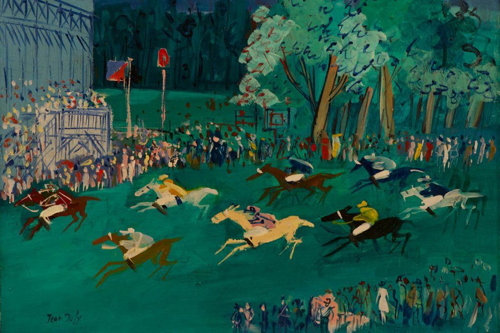 JEAN DUFY | French, 1888 - 1964 | At the Races (detail), 1957 - 1958 | Oil on canvas | Gift of Mrs. Rose A. Guy in honor of William & Mary President Thomas A. Graves, Jr. | 1984.027
