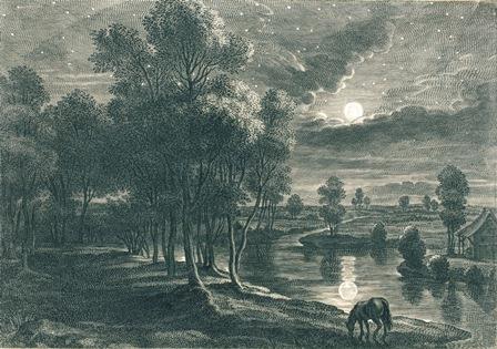 Landscape with moon and stars