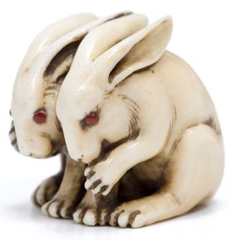 Netsuke of twin rabbits