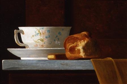 Teacup and bread on a ledge