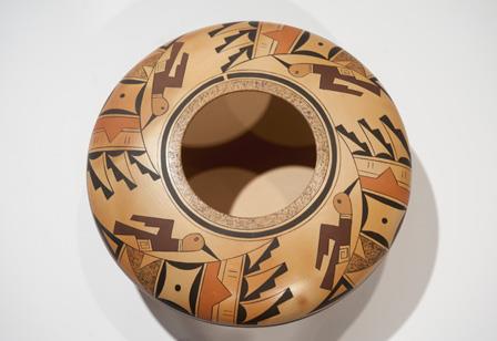 Untitled polychrome pot, woodpecker motif