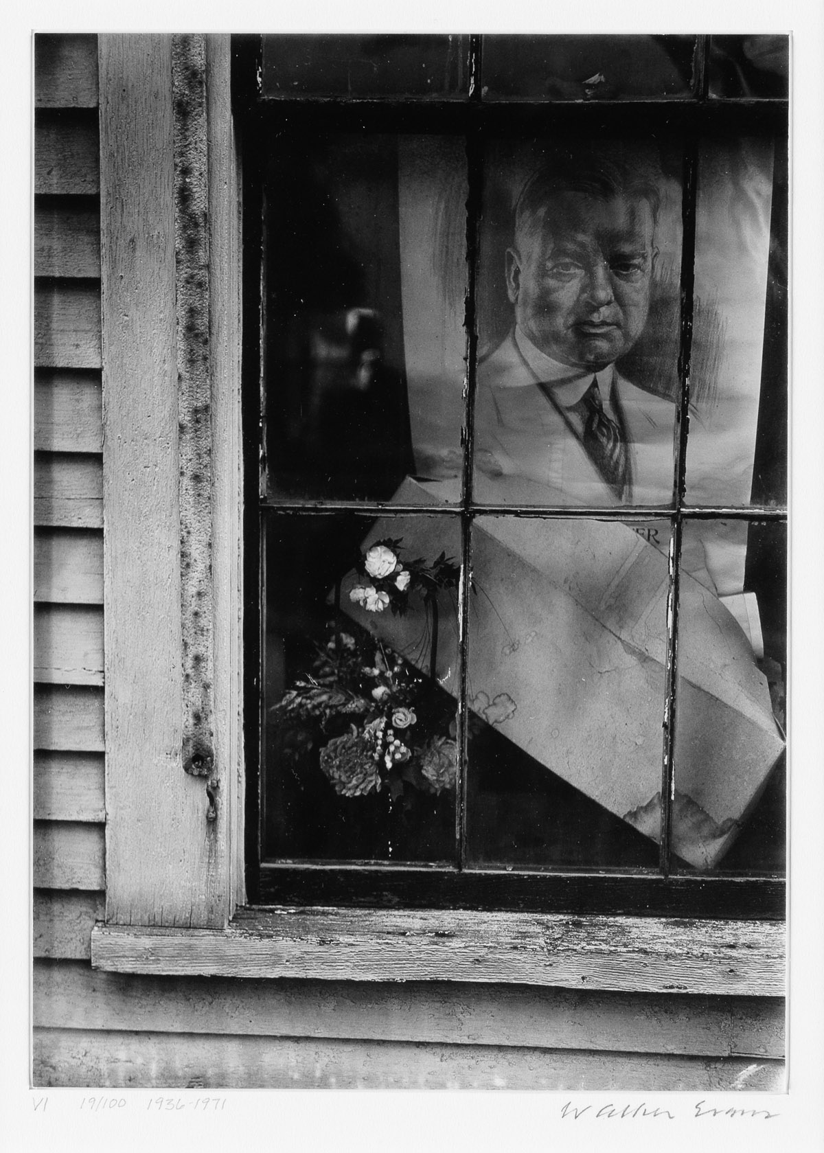 Flowers and Poster of Herbert Hoover in House Window, Wellfleet, Massachusetts